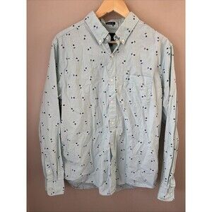 American Eagle Men’s Large Seriously Soft Button Down Shirt Pineapple Print Blue